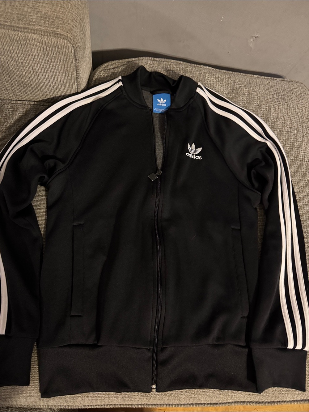 adidas Black Jacket with White Three-Stripe Sleeves
